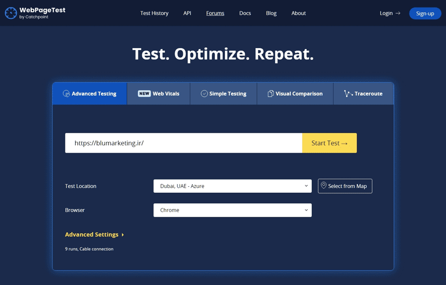 ابزار Web Page Test - بلو مارکتینگ